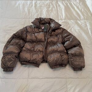 NWT wild fable Shiny Brown Cropped Puffer Jacket